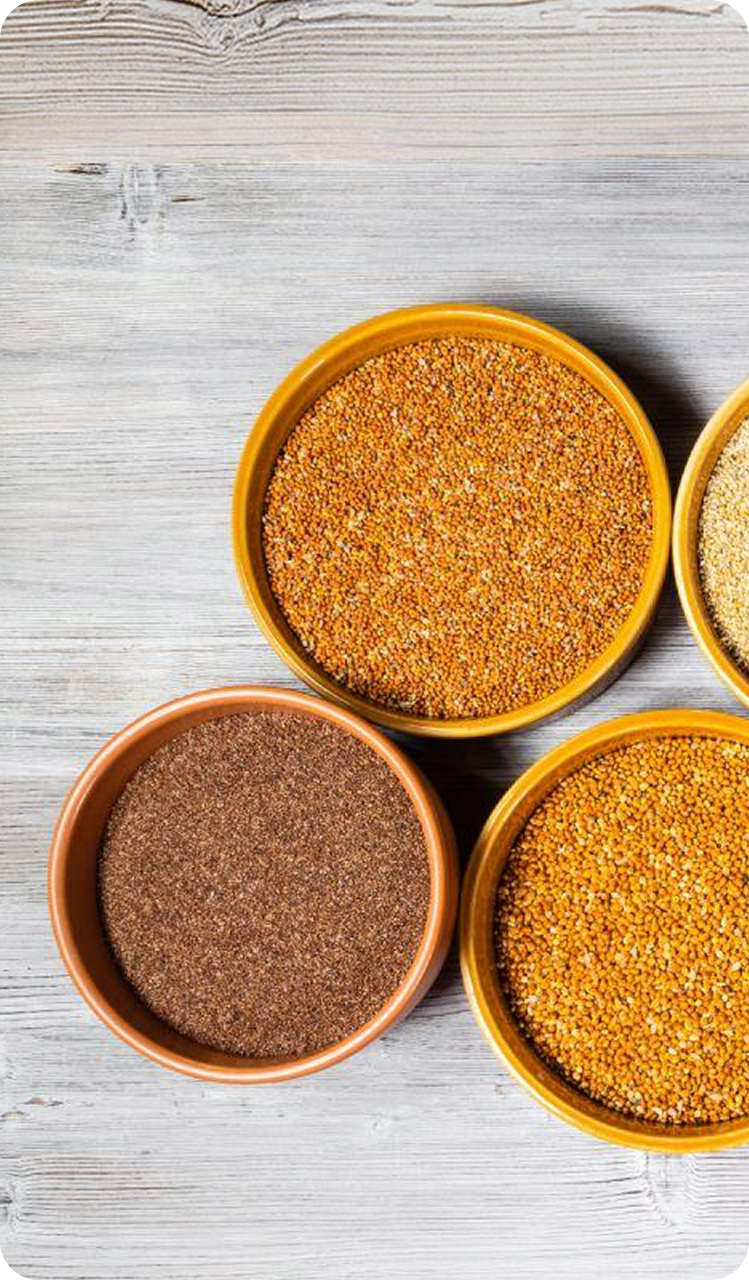 Ceramic bowls filled with millet grains