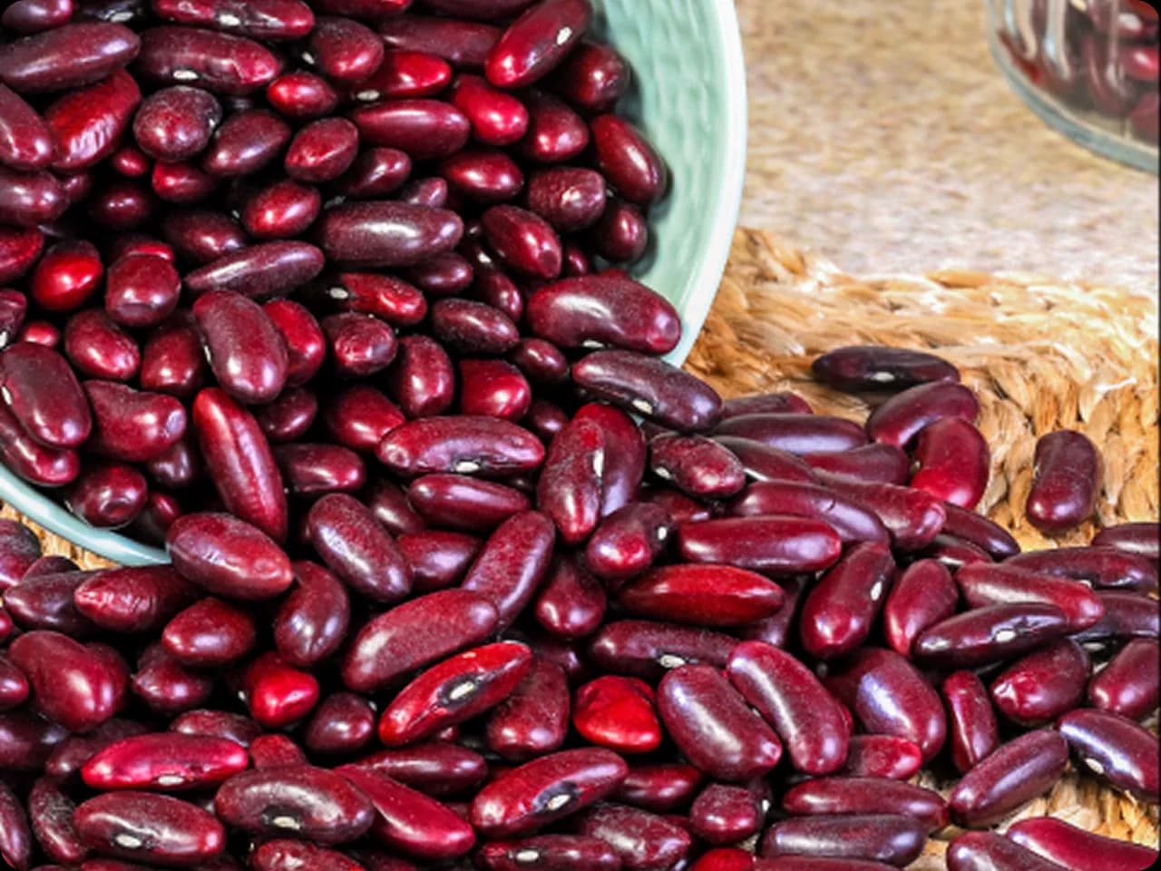 Red kidney beans spilled from a bowl